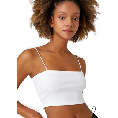 Koton Basic Strappy Ribbed Crop Tank Top, Damskjorta, Gebrochenes Weiß (001), Gebrochenes Weiß (001), S Koton Basic Strappy Ribbed Crop Tank Top, Damskjorta, Gebrochenes Weiß (001), Gebrochenes Weiß (001), S