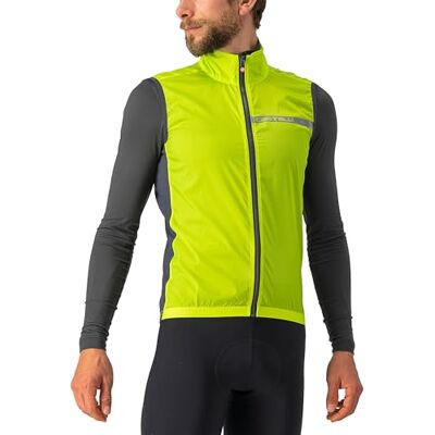 CASTELLI Squadra stretchväst för män, vindtät full längd dragkedja skal med hög krage för väg- och gruscykling I cykling, Elektrisk lime/mörkgrå, S CASTELLI Squadra stretchväst för män, vindtät full längd dragkedja skal med hög krage för väg- och gruscykling I cykling, Elektrisk lime/mörkgrå, S