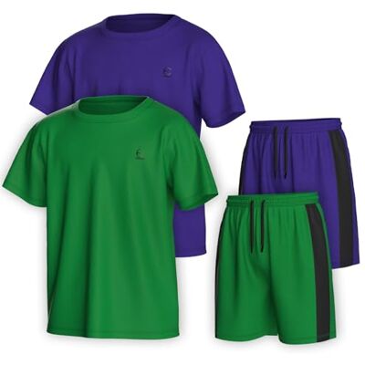 Essenclo Pojkar Kläder Set Tagless Loose Athletic Performance Crew Neck T-shirt och korta kläder Storlek 3-16 (4 delar), Set-15, 13-14 Essenclo Pojkar Kläder Set Tagless Loose Athletic Performance Crew Neck T-shirt och korta kläder Storlek 3-16 (4 delar), Set-15, 13-14