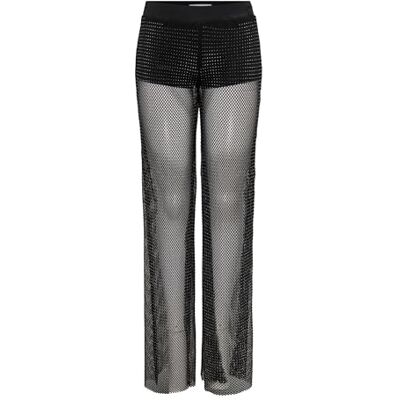 ONLY ONLTORVI MW Wide MESH Rhine Pant XT PNT, Svart/detalj: mörk strass, (L) W x 32L ONLY ONLTORVI MW Wide MESH Rhine Pant XT PNT, Svart/detalj: mörk strass, (L) W x 32L