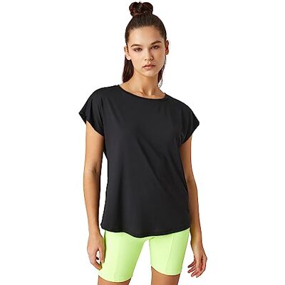 Koton Minimal tryckt Basic Sport T-shirt, T-shirt för dam, svart (999), Schwarz (999), S Koton Minimal tryckt Basic Sport T-shirt, T-shirt för dam, svart (999), Schwarz (999), S
