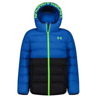 Under Armour Snart Colourblock Quiltad jacka för pojkar med UA Storm-teknik lätt och varm vinterkappa med huva, fickor med tryckknappar, 6–14 år, Blå Atlantis, 14 år Under Armour Snart Colourblock Quiltad jacka för pojkar med UA Storm-teknik lätt och varm vinterkappa med huva, fickor med tryckknappar, 6–14 år, Blå Atlantis, 14 år