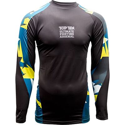 TOP TEN MMA Rash Guard "Jungle", blå – gul, S TOP TEN MMA Rash Guard "Jungle", blå – gul, S