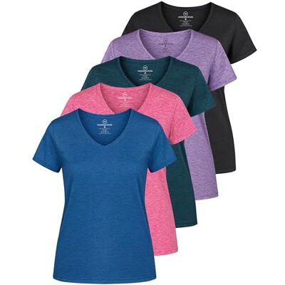 Real Essentials Womens V Neck T-Shirt Ladies Yoga Top Athletic Tees Active Wear Gym Workout Zumba Exercise Running Essentials Quick Dry Fit Dri Fit Moisture Wicking Basic Clothes, Set 7, L, Pack of 5 Real Essentials Womens V Neck T-Shirt Ladies Yoga Top Athletic Tees Active Wear Gym Workout Zumba Exercise Running Essentials Quick Dry Fit Dri Fit Moisture Wicking Basic Clothes, Set 7, L, Pack of 5