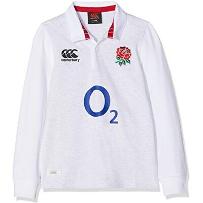 Canterbury Nyzeeländska barn officiell England 18/19 hem långärmad klassisk rugbytröja, ljus vit marl, storlek 6 Canterbury Nyzeeländska barn officiell England 18/19 hem långärmad klassisk rugbytröja, ljus vit marl, storlek 6