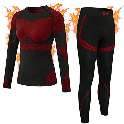 MEETYOO Underkläder för kvinnor, fleecefodrade baslager, topp, Long Johns, leggings, mjuka, andningsbara, snabbtorkande, skidunderkläder för löpning, skidåkning, yoga, träning, Klar röd, XL MEETYOO Underkläder för kvinnor, fleecefodrade baslager, topp, Long Johns, leggings, mjuka, andningsbara, snabbtorkande, skidunderkläder för löpning, skidåkning, yoga, träning, Klar röd, XL
