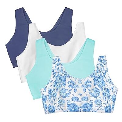 Fruit of the Loom Women's Tank Style bomull sport-bh, ogenomskinlig (förpackning med 3), Modern gobeläng/vit/aruba blå/holländsk blå, 90 Fruit of the Loom Women's Tank Style bomull sport-bh, ogenomskinlig (förpackning med 3), Modern gobeläng/vit/aruba blå/holländsk blå, 90