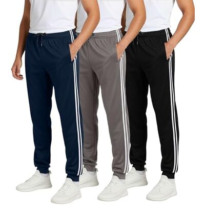 Real Essentials 3 pack: Herr Tech Mesh Active Athletic Casual Jogger Sweatpants med fickor (Finns i stora och långa), Ställ in 5, L Real Essentials 3 pack: Herr Tech Mesh Active Athletic Casual Jogger Sweatpants med fickor (Finns i stora och långa), Ställ in 5, L