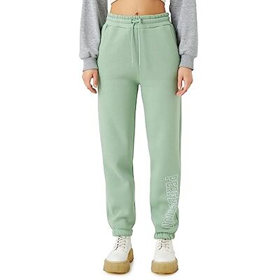 Koton kvinnors slogantryck ficka detalj dragsko joggare sweatpants, Mnt (mint), XL Koton kvinnors slogantryck ficka detalj dragsko joggare sweatpants, Mnt (mint), XL