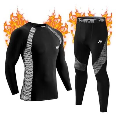 MeetHoo Termiska underkläder för män, Quick Dry Funktionella Base Layer långärmad tröja och byxor för skidlöpning sport, svart, S MeetHoo Termiska underkläder för män, Quick Dry Funktionella Base Layer långärmad tröja och byxor för skidlöpning sport, svart, S