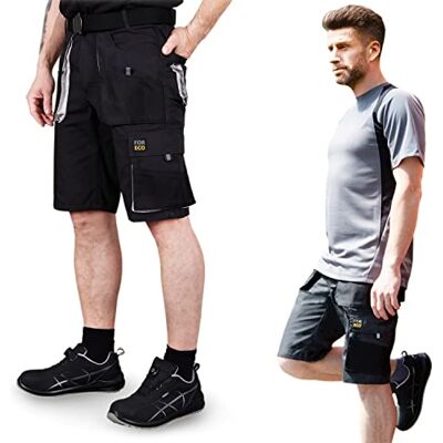 REIS FORECO-TS Short Pants Men's Shorts Summer Work Shorts Work Trousers Short Work Pants, M.6 Pockets, Men's Shorts Short Summer Pants Men, color: black- light gray, size 2XL REIS FORECO-TS Short Pants Men's Shorts Summer Work Shorts Work Trousers Short Work Pants, M.6 Pockets, Men's Shorts Short Summer Pants Men, color: black- light gray, size 2XL