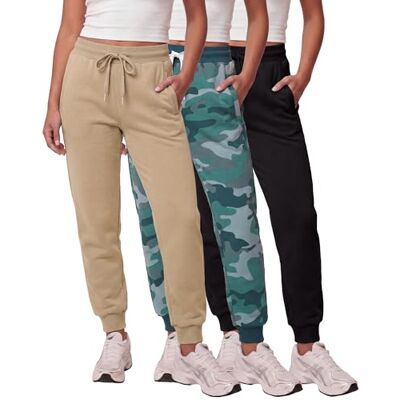 Real Essentials 3 pack: Dam avslappnad passform fleece joggingbyxor avslappnad fritid (finns i plusstorlek), Set 3, L Real Essentials 3 pack: Dam avslappnad passform fleece joggingbyxor avslappnad fritid (finns i plusstorlek), Set 3, L