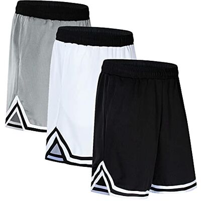 OPALOS 3-pack basketshorts för män med blixtlåsfickor, aktiva atletiska shorts, Svartvit. Grå, S OPALOS 3-pack basketshorts för män med blixtlåsfickor, aktiva atletiska shorts, Svartvit. Grå, S
