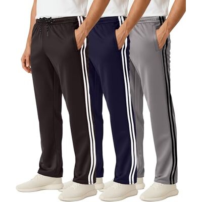Real Essentials 3 Pack: Men's Mesh Athletic Gym Workout Lounge Open Bottom Sweatpants with Pockets (Available in Big & Tall)- Set 5 M Real Essentials 3 Pack: Men's Mesh Athletic Gym Workout Lounge Open Bottom Sweatpants with Pockets (Available in Big & Tall)- Set 5 M