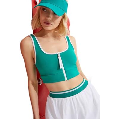 Koton dam främre dragkedja sport bh, Grön (804), XL Koton dam främre dragkedja sport bh, Grön (804), XL