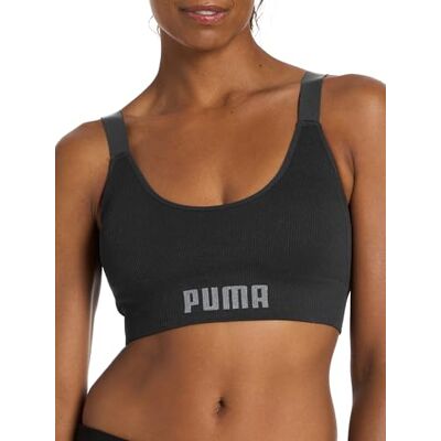 PUMA Sport-BH, dam ogenomskinlig, Svart/ljung grå skopa, M PUMA Sport-BH, dam ogenomskinlig, Svart/ljung grå skopa, M