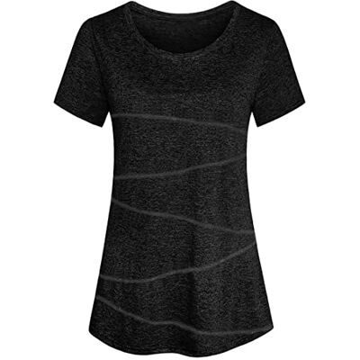 Sykooria T-shirt, dam, sporttoppar, t-shirt, kortärmad, löpartröja, andas, funktionell skjorta, snabbtorkande, elastisk, yoga, gym, fitness, träningströja, A-svart, S Sykooria T-shirt, dam, sporttoppar, t-shirt, kortärmad, löpartröja, andas, funktionell skjorta, snabbtorkande, elastisk, yoga, gym, fitness, träningströja, A-svart, S