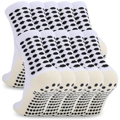 Ultrafun 5 par fotbollsstrumpor med greppdynor halkfria fotboll basket sportstrumpor för män kvinnor, 5 par-vit, one size Ultrafun 5 par fotbollsstrumpor med greppdynor halkfria fotboll basket sportstrumpor för män kvinnor, 5 par-vit, one size