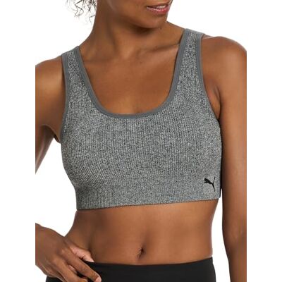 PUMA Sport-BH, dam ogenomskinlig, Svart/ljung grå rib, L PUMA Sport-BH, dam ogenomskinlig, Svart/ljung grå rib, L