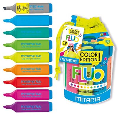 Mitama Fluo Highlighter Set 10 Färgade Highlights 5mm Mejsel Tips Markörer, Skolmarkeringar Barn, Pojkar Mitama Fluo Highlighter Set 10 Färgade Highlights 5mm Mejsel Tips Markörer, Skolmarkeringar Barn, Pojkar