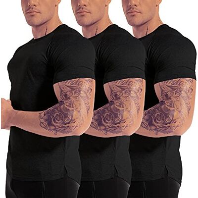 GYMELITE Herr 3-pack torr passform träning gym kortärmad t-shirt fukttransporterande aktiv atletisk prestanda löpning skjortor, 3-pack: solid svart+solid svart, L GYMELITE Herr 3-pack torr passform träning gym kortärmad t-shirt fukttransporterande aktiv atletisk prestanda löpning skjortor, 3-pack: solid svart+solid svart, L
