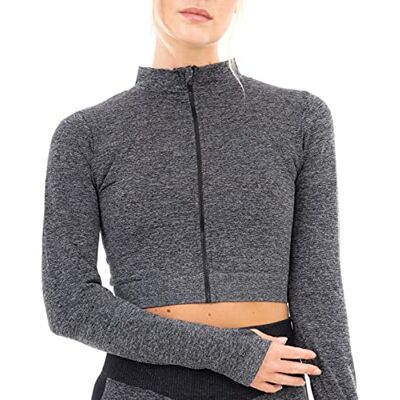 M17 Kvinnors damer sport idrott yoga Marl Rib sömlös dragkedja jacka, Svart, S M17 Kvinnors damer sport idrott yoga Marl Rib sömlös dragkedja jacka, Svart, S