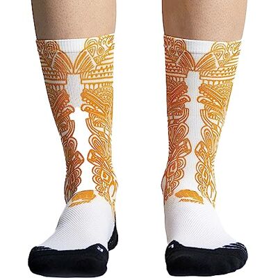 Ridefyl Unisex cykelstrumpor, aztekmönster, vit/guld, M/L, Aztekmönster, vit/guld Ridefyl Unisex cykelstrumpor, aztekmönster, vit/guld, M/L, Aztekmönster, vit/guld