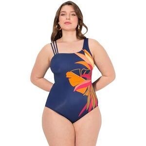 Ulla Popken damer stora storlekar överdimensionerade plus size baddräkt, blad, mjuka kupor, tredelade remmar, återvunna, marinblå, 54 Ulla Popken damer stora storlekar överdimensionerade plus size baddräkt, blad, mjuka kupor, tredelade remmar, återvunna, marinblå, 54