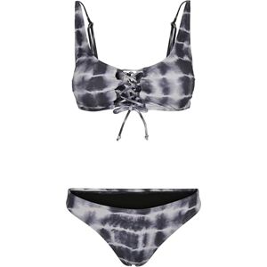 Urban Classics Dam spets upp slips batik bikini, svart/vit, M Urban Classics Dam spets upp slips batik bikini, svart/vit, M