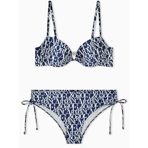Giorgio Armani Dam LOGOMANIA Push Up-BH + kort bikini blå L Giorgio Armani Dam LOGOMANIA Push Up-BH + kort bikini blå L