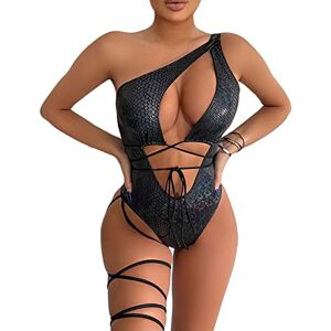 Newfancy Rave Wear ett stycke body för kvinnor, ormlädertryck, sexiga benringar, baddräkt för festival, dans, ravekläder, Singleshoulder svart, M Newfancy Rave Wear ett stycke body för kvinnor, ormlädertryck, sexiga benringar, baddräkt för festival, dans, ravekläder, Singleshoulder svart, M