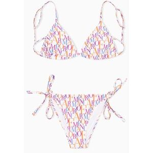 Giorgio Armani Kvinna Logomania Triangel Bikini Vit M, Bianco/Logo Multicol, M Giorgio Armani Kvinna Logomania Triangel Bikini Vit M, Bianco/Logo Multicol, M