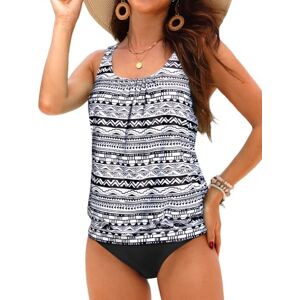 Yonique Blouson Tankini-baddräkter för kvinnor – löst sittande, med blommigt tryck, blygsam tvådelad baddräkt, Svart och vit, XXL Yonique Blouson Tankini-baddräkter för kvinnor – löst sittande, med blommigt tryck, blygsam tvådelad baddräkt, Svart och vit, XXL