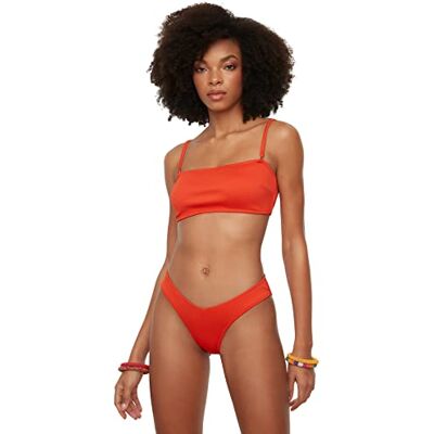 Trendyol Kvinnors strukturerad V-skuren bikini underdel, brick, 36 Trendyol Kvinnors strukturerad V-skuren bikini underdel, brick, 36