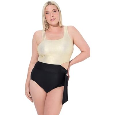 Ulla Popken damer stora storlekar överdimensionerade plus size baddräkt, Fabienne, cut out, guldstruktur, svart, 46 Ulla Popken damer stora storlekar överdimensionerade plus size baddräkt, Fabienne, cut out, guldstruktur, svart, 46