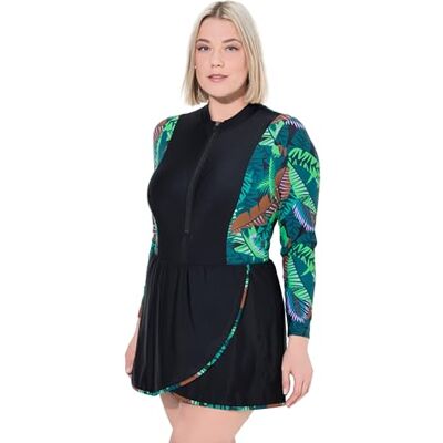 Ulla Popken damer stora storlekar överdimensionerade plus size badklänning Naomi, söt, djungeltryck, svart, 50-52 Ulla Popken damer stora storlekar överdimensionerade plus size badklänning Naomi, söt, djungeltryck, svart, 50-52