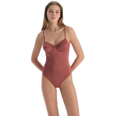 Dagi Brown Fashion stickad undertråd minimizer avtagbar padding fast remmar simdräkt, brun, 40, BRUN, 40 SE Dagi Brown Fashion stickad undertråd minimizer avtagbar padding fast remmar simdräkt, brun, 40, BRUN, 40 SE