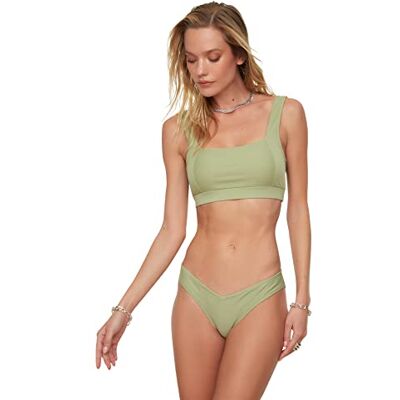 Trendyol Kvinnors texturerade V-snitt sex bikiniunderdel, kaki, 38 Trendyol Kvinnors texturerade V-snitt sex bikiniunderdel, kaki, 38