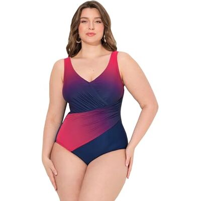 Ulla Popken damer stora storlekar överdimensionerade plus size baddräkt, färggradient, mjuka koppar, återvunna, marinblå, 58 Ulla Popken damer stora storlekar överdimensionerade plus size baddräkt, färggradient, mjuka koppar, återvunna, marinblå, 58