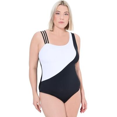 Ulla Popken damer stora storlekar överdimensionerade plus size baddräkt Fabienne, one-shoulder, färgblock, svart, 60 Ulla Popken damer stora storlekar överdimensionerade plus size baddräkt Fabienne, one-shoulder, färgblock, svart, 60