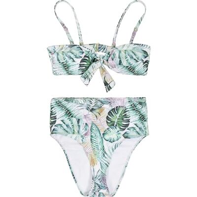 Urban Classics Dambikiniset tvådelad baddräkt med bandeau-topp, dam hög midja mönster bikini, storlekar XS – XL, Bladvit, XS Urban Classics Dambikiniset tvådelad baddräkt med bandeau-topp, dam hög midja mönster bikini, storlekar XS – XL, Bladvit, XS