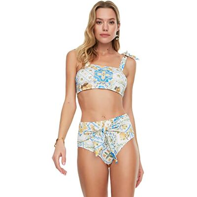 Trendyol Kvinnors mönstrad bindning detaljerad bikini underdel, blå, 36 Trendyol Kvinnors mönstrad bindning detaljerad bikini underdel, blå, 36