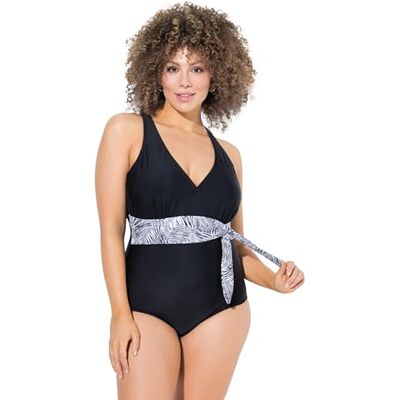 Ulla Popken damer stora storlekar överdimensionerade plus size baddräkt violett, magbälte, palmblad, svart, 48 Ulla Popken damer stora storlekar överdimensionerade plus size baddräkt violett, magbälte, palmblad, svart, 48