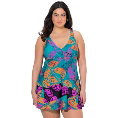 Ulla Popken Badekleid, Blätter, Softcups, Powermesh-vorderfutter Onesie Dräkt för kvinnor, Svart, 42-44 Ulla Popken Badekleid, Blätter, Softcups, Powermesh-vorderfutter Onesie Dräkt för kvinnor, Svart, 42-44