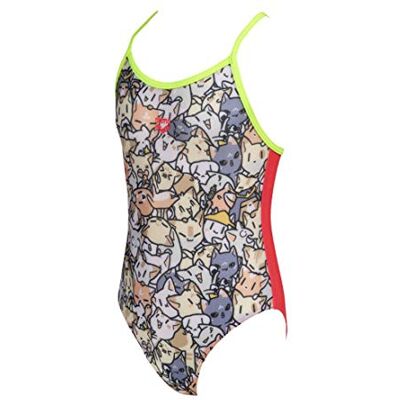 ARENA flickor baddräkt kitties multicolor-fluo red-Soft green 19 ARENA flickor baddräkt kitties multicolor-fluo red-Soft green 19