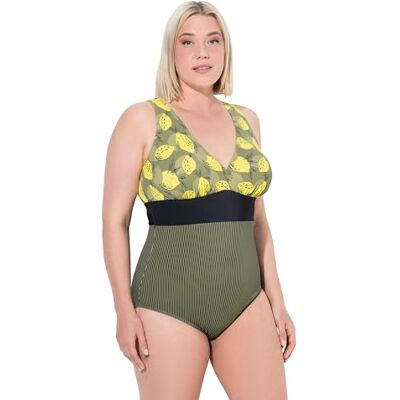 Ulla Popken dam stora storlekar plus size baddräkt Laura, citroncamou, Kakigryn, 60 Ulla Popken dam stora storlekar plus size baddräkt Laura, citroncamou, Kakigryn, 60
