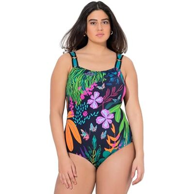 Ulla Popken damer stora storlekar överdimensionerade plus size baddräkt, blommor, 4-remmar, mjuka koppar, återvunna 837673, svart, 46 Ulla Popken damer stora storlekar överdimensionerade plus size baddräkt, blommor, 4-remmar, mjuka koppar, återvunna 837673, svart, 46