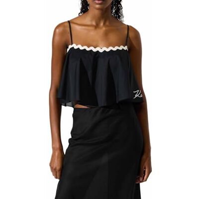 KARL LAGERFELD , kvinnor, signatur Scallop Beach Top, svart, XS, svart, XS KARL LAGERFELD , kvinnor, signatur Scallop Beach Top, svart, XS, svart, XS