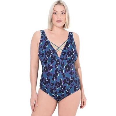 Ulla Popken damer stora storlekar överdimensionerade plus size baddräkt Laura, dekorband, fläckar, mörk bensin, 44 SE Ulla Popken damer stora storlekar överdimensionerade plus size baddräkt Laura, dekorband, fläckar, mörk bensin, 44 SE