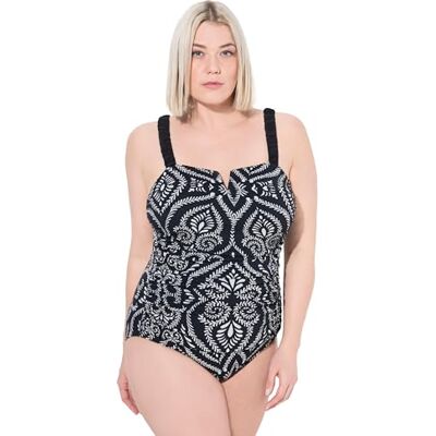 Ulla Popken dam stora storlekar plus size baddräkt Ines, struktur paisley, svart, 46 Ulla Popken dam stora storlekar plus size baddräkt Ines, struktur paisley, svart, 46